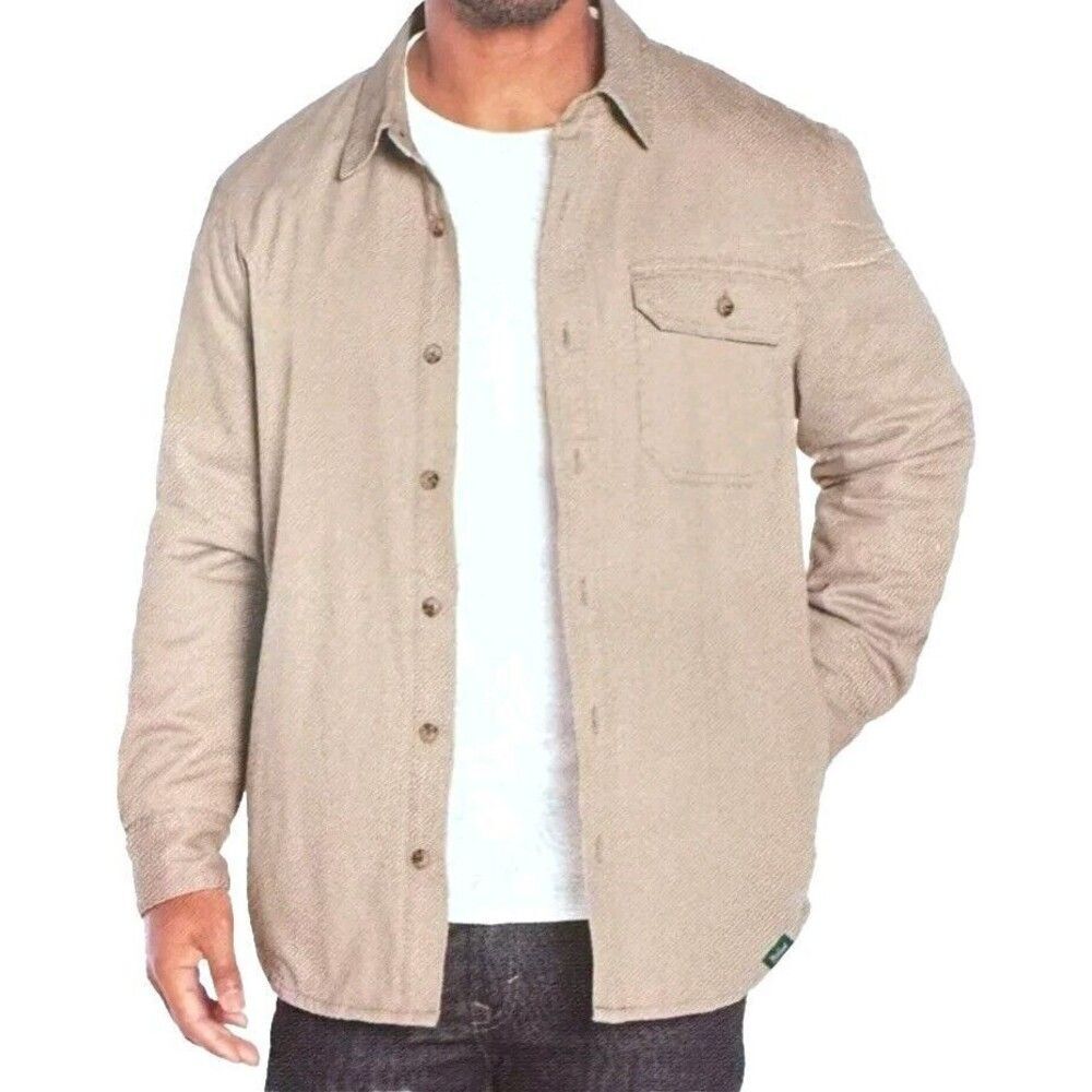 Woolrich Men's M Flannel Lined Shirt Jacket Signature Green Label Beige Shacket